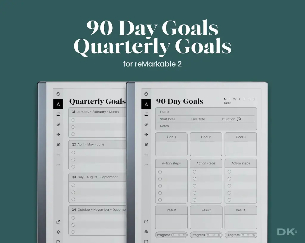 Goal Planner for Remarkable 2 Template Dark Mode Goal Setting Task List Digital Template 90 Day Goals Quarterly Goal Wide Space Rule for rM2